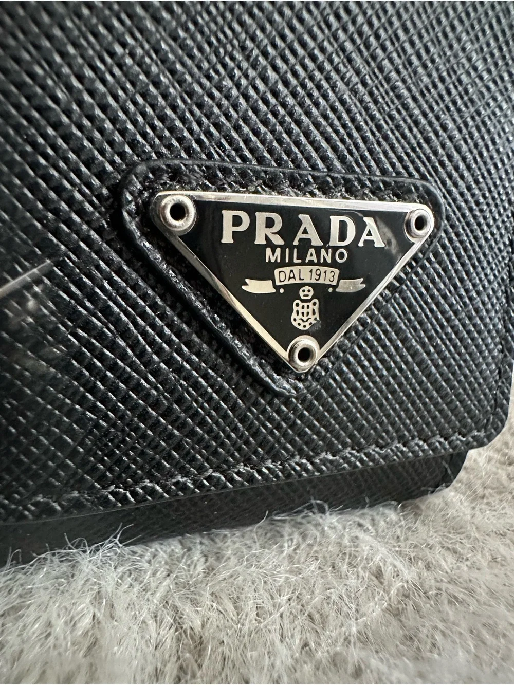Prada Saffiano Leather AirPods Case Keychain Nero Black 2TT133